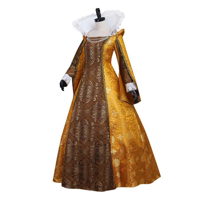 Medieval Women  Dress Cosplay Vintage Golden Evening Dresse Renaissance Tudor Wedding Party Ball Gown