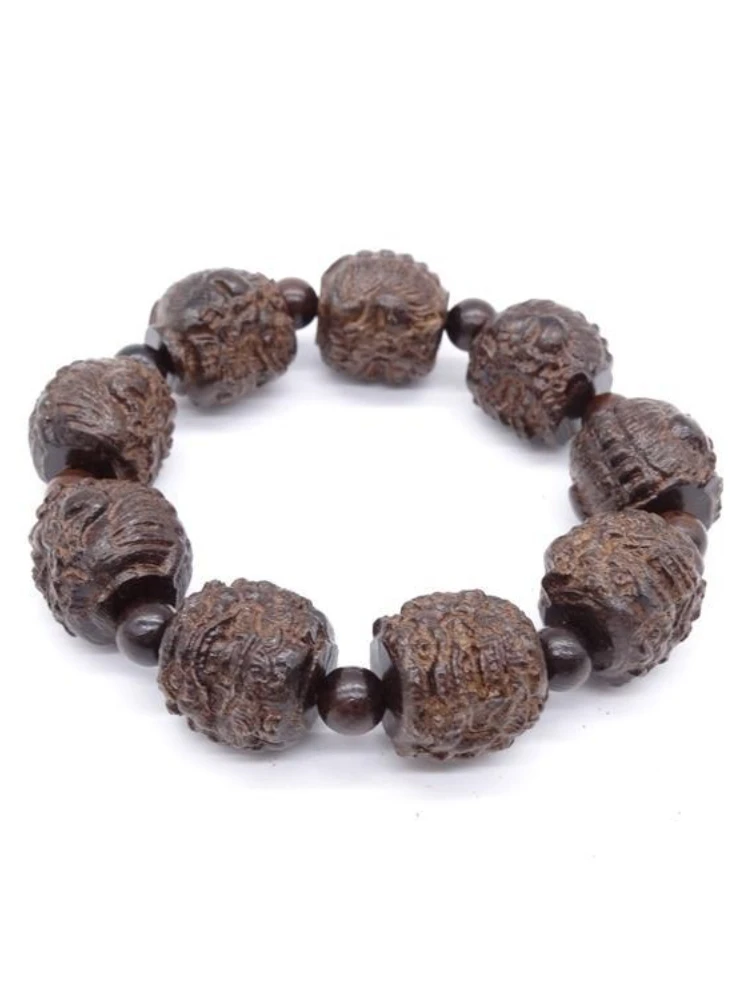 9pcs Blackwood Carved Pixiu Bracelet Eaglewood the Eighteen Disciples of the Buddha Beads Bracelet for Men and Women wood beads
