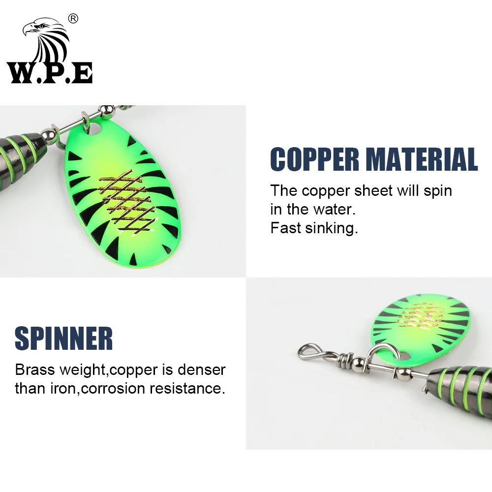 W.P.E Fishing Lure Rotating Sequins Spoon Spinner Bait Brass High Carbon Steel Hook 3.7g 5.3g 8.2g 10.5g Wobblers Bass Pesca