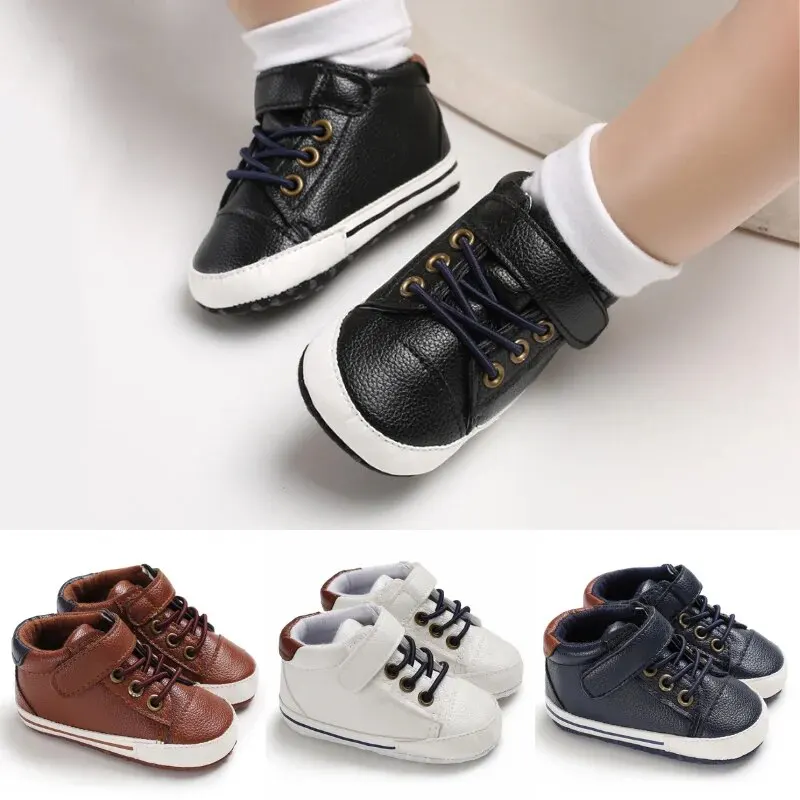 Baby Shoes Boys High Top Sneakers PU Leather Soft Sole Infant Kids Walker Crib Shoe