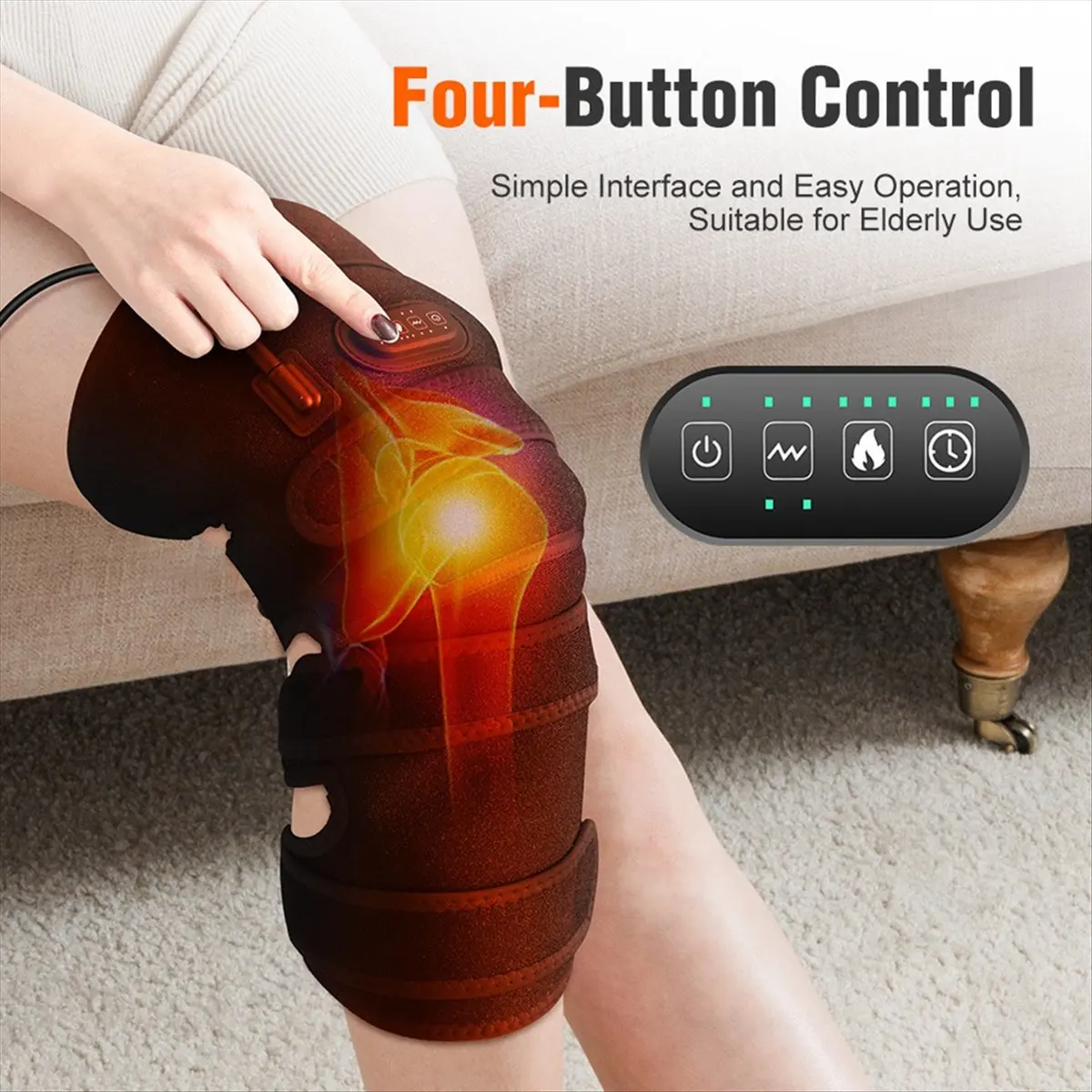 A20M Heated Massage Knee Pads Extended Heating Knee Pads with 4 Motors 5 Massage Modes Warming Knee Massage US Plug