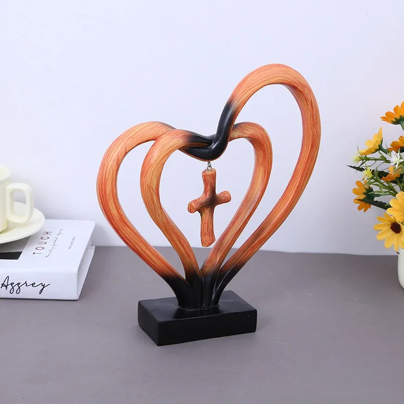 1pc Entwined Hearts Jesus Cross Decorations Exquisite Finish Wonderful Bookshelf Desk Ornament Suitable for Home Table Fireplace