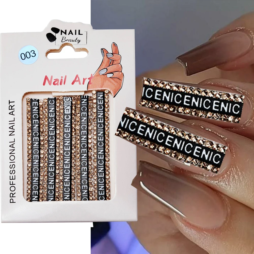 1ถุงเทปสติกเกอร์เพชรเงางามเพชรแถบเลื่อน DIY เล็บตกแต่งแถวของคริสตัลด้านหลังตัวอักษรกาวสำหรับตกแต่งเล็บ