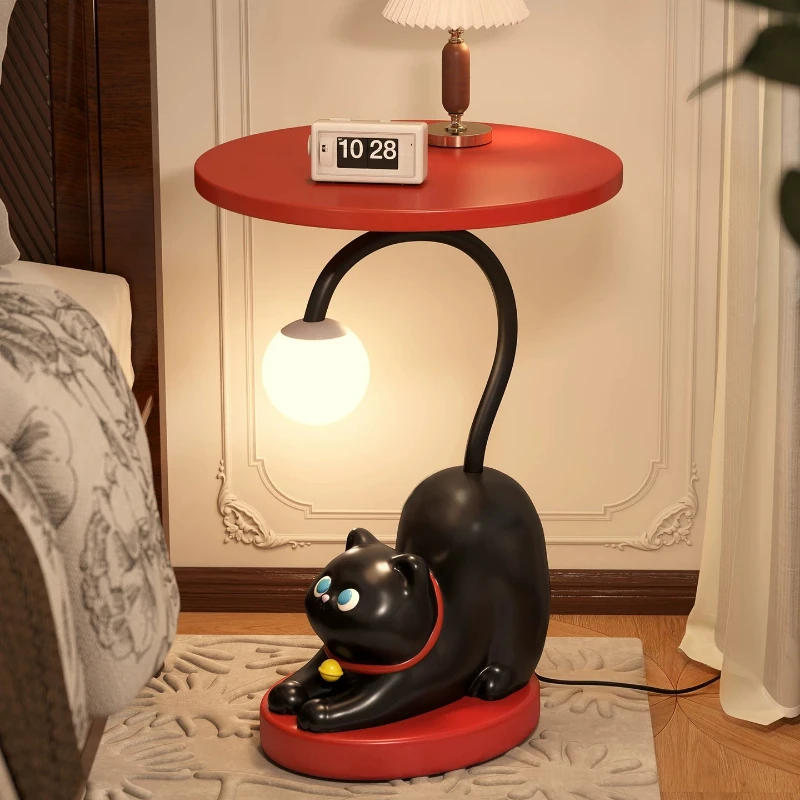Creative and elegant cat cute bedside table replacement with lamp integrated bedside small side table