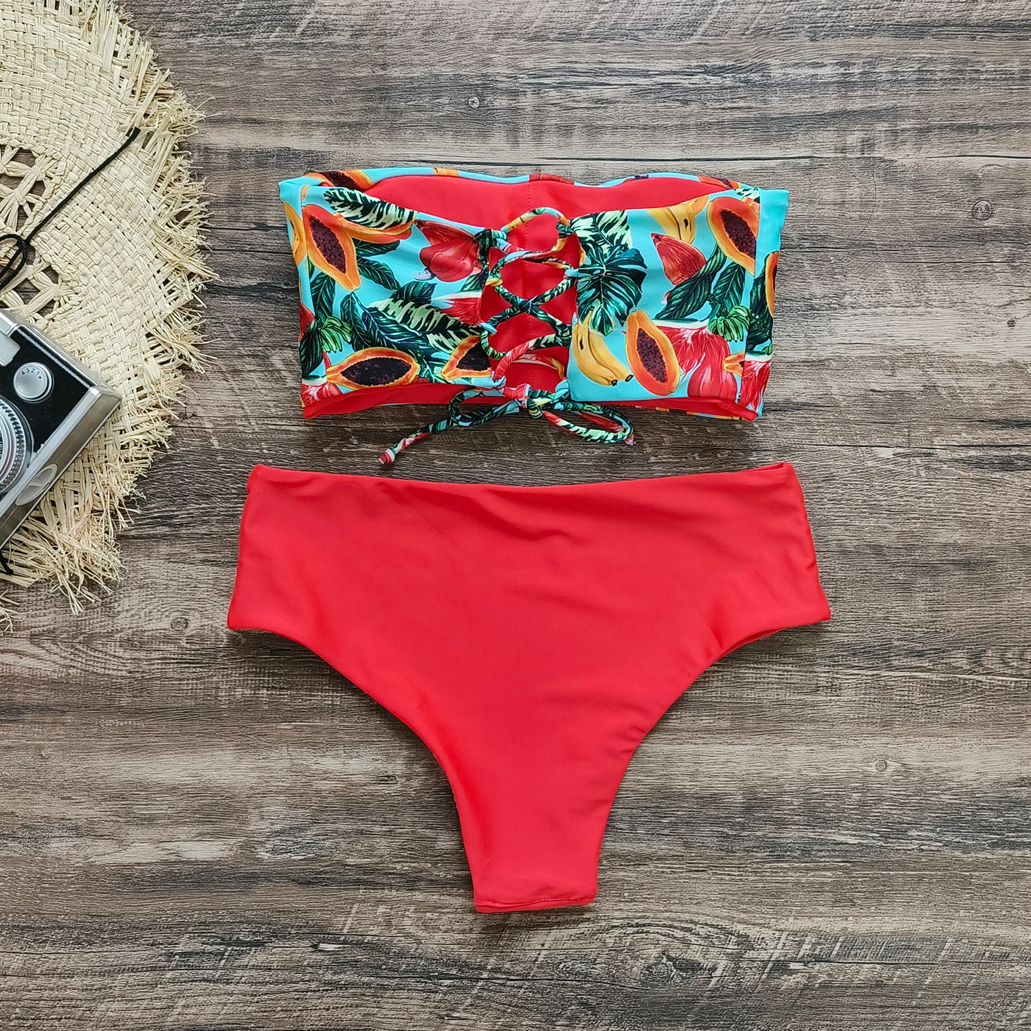 2024 Sexy Bikinis Women Swimsuit Print High Waist Bathing Suit Bandeau Swimwear Female Swim Wear Summer New Style Biquini Set