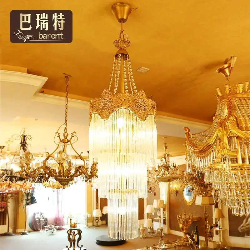 Home all-copper exquisite lighting European-style French crystal chandelier small luxury living room dining room 3 floors