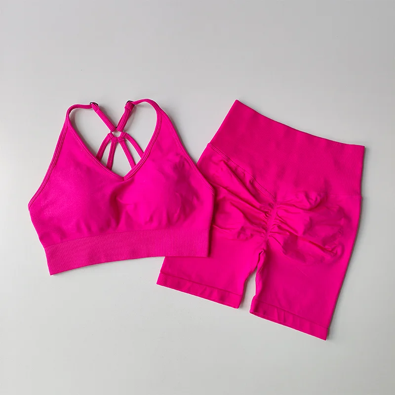 2-teiliges Yoga-Set für Damen, hochtailliertes Workout-Outfit, Sportbekleidung, Fitnessanzug, Sportanzug, Shorts-Set – Detail 10