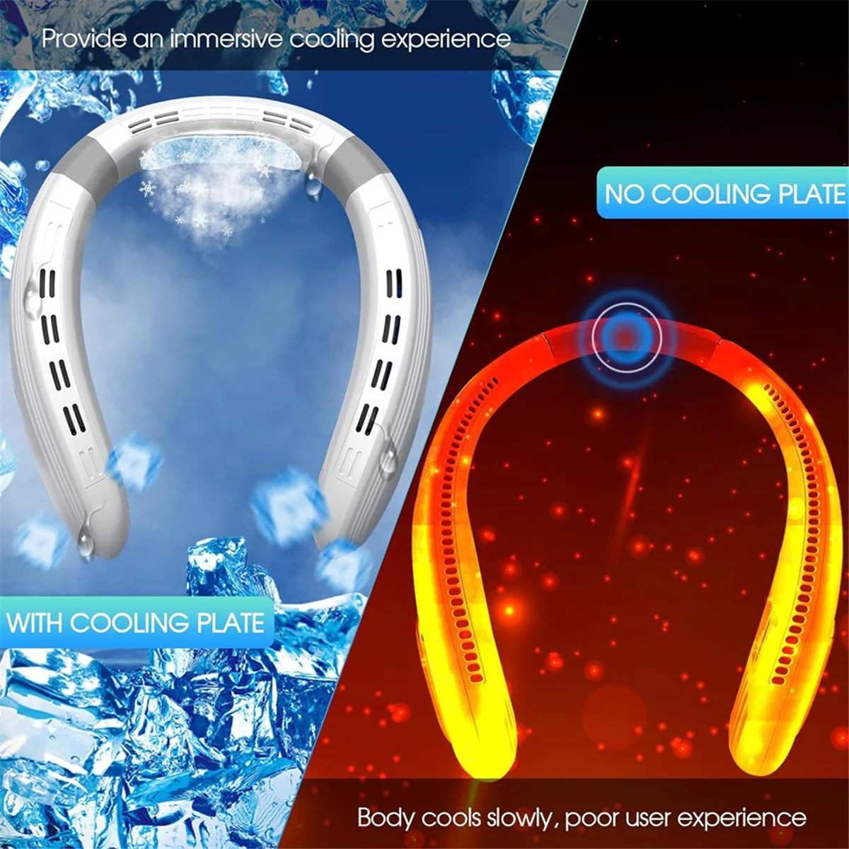 Ventilador de pescoço com placa de resfriamento, ar condicionado de pescoço, bateria recarregável, ventilador de pescoço de resfriamento para mulheres e homens