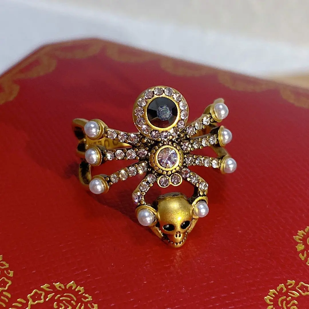 Vintage Skull Earrings Jewelry Bronze Ghost Hand Exaggerated Earrings Set Ring Necklace