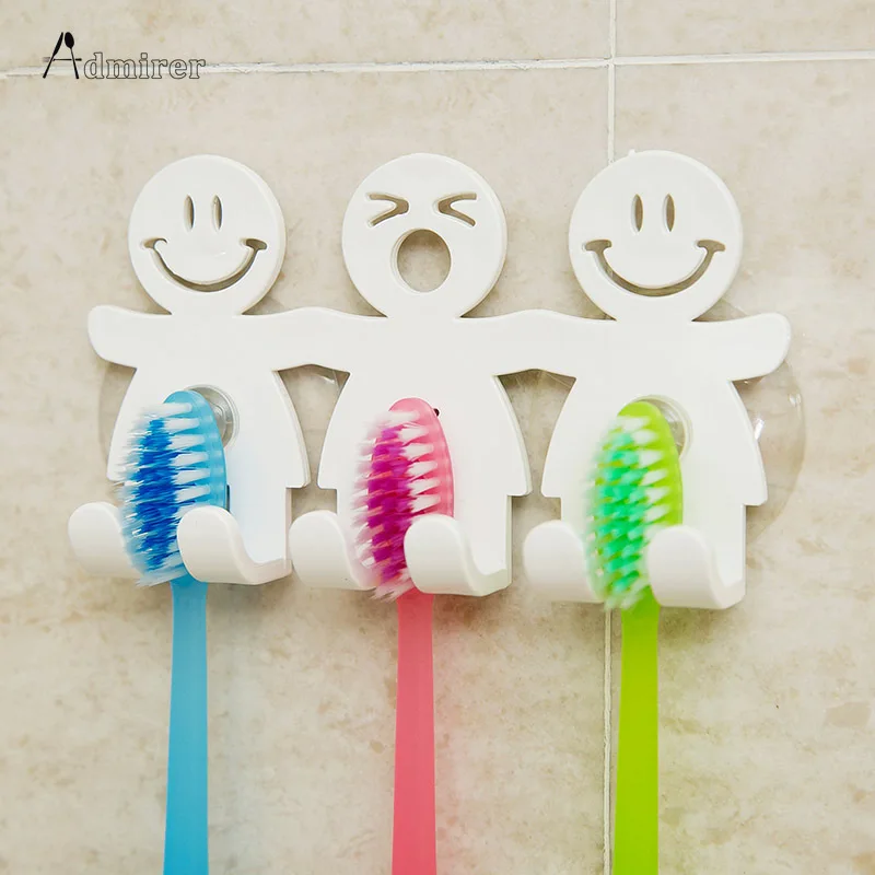 1Pc Toothbrush Holder Wall Mounted Suction Cup 5 Position Cute Cartoon Smile Bathroom Sets Bathroom Accessories