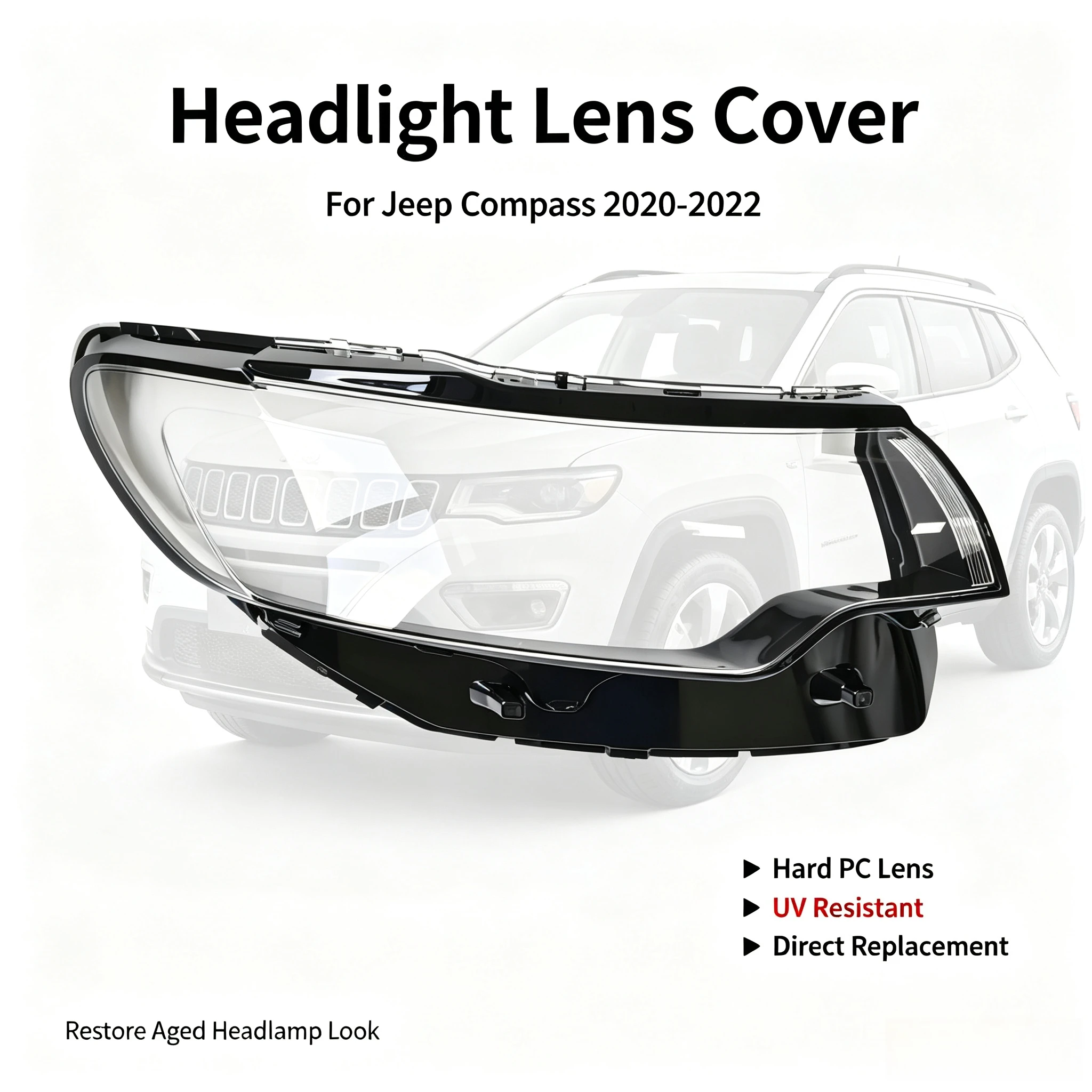 Moggic Headlight Lens Cover Compatible With Compass 2020 2021 2022 Latitude Limited Trailhawk Sport Left Right Side
