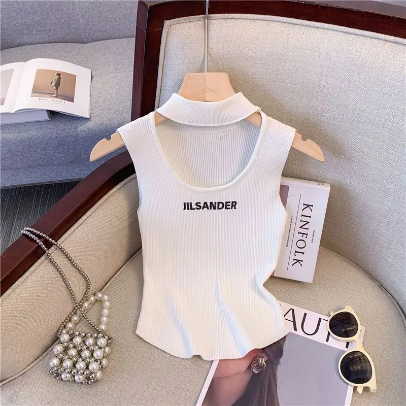 Pure Lust Letter Print Knitted Vest Women's Summer Slim Hot Girl Niche Chic Slim Inner Cropped Top