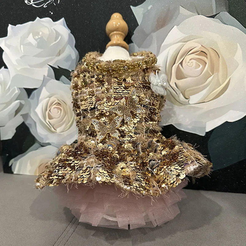 Chic Tweed Luxury Pet Dress, Hand‑Made Custom Formal Outfit for Cats Dogs, Party Photo Costume for Maltese Yorkshire Bichon
