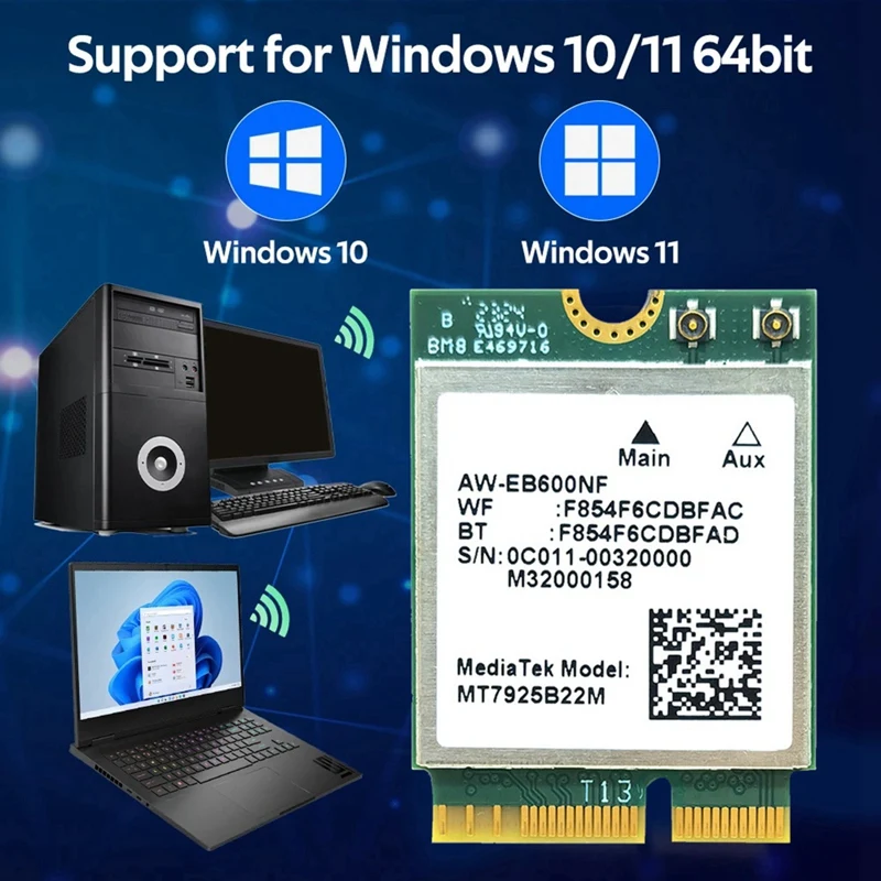 MT7925 WIFI 7 Card 5400Mbps M.2 Triple Band 2.4G/5G/6G Bluetooth 5.3 Wifi Card Adapter For Win10/Win11 Linux