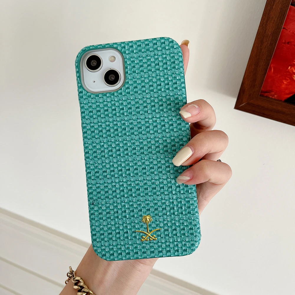 Luxury relief woven pattern 3D metal coconut tree Phone Cover Case For Iphone 15 14 13 12 11 pro max leather hard Coque Fundas