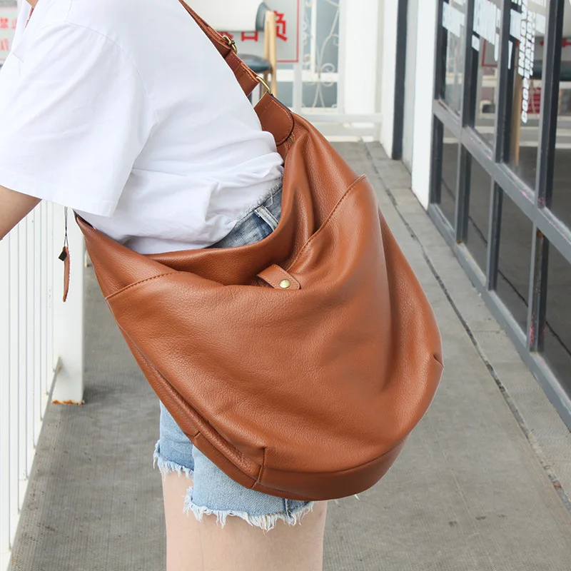 Slouchy Style Big Capacity Crossbody Bag Women Genuine Leather Hobo Shoulder Bags Soft Cowhide Casual Shopper Tote Lady Handbags