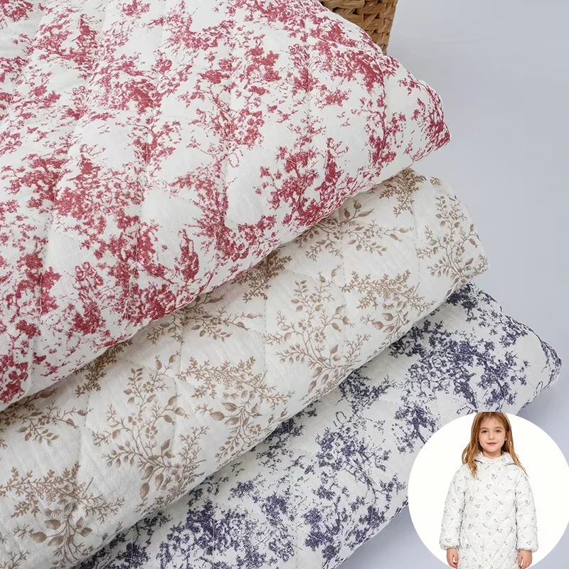 Tela de algodón acolchada de crepé de algodón puro grueso, estampado de gasa de doble capa para ropa de niños, abrigo, telas de costura DIY