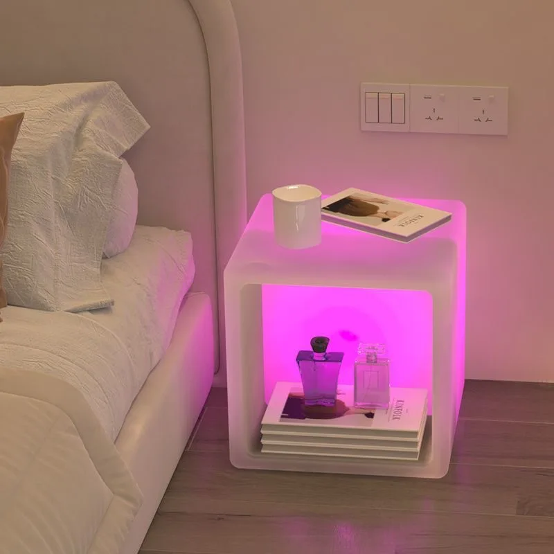 Nordic Integrated Floor Lamp & End Table, Bedside Sofa Side Table with Storage & Ambient Light for Bedroom Living Room
