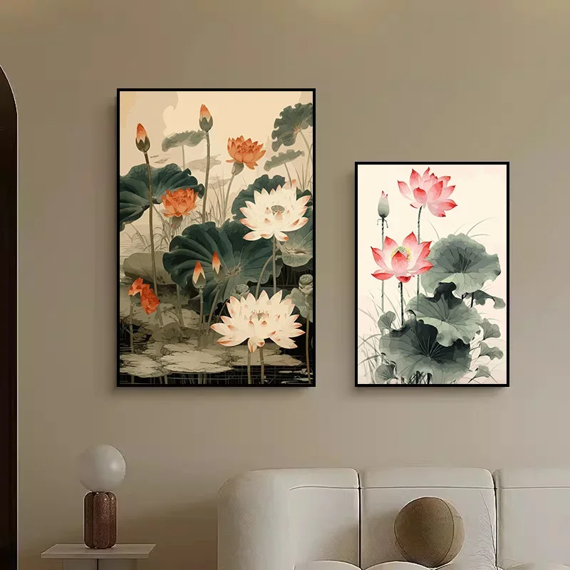1pc frameless Canvas Painting Traditonal Chinese Style Lotus Flower Lotus Leaf Posters Canvas Painting and Prints Wall Art Pictu