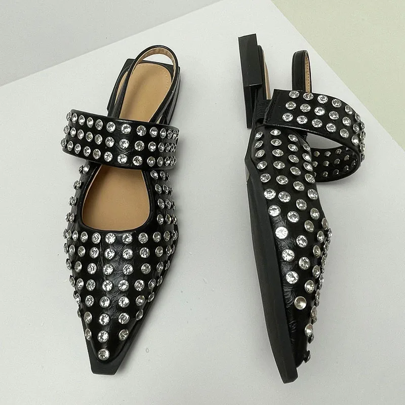 New 2024 Luxury Crystal Footwear Silver Women Flat With Shoes Female Pointed Toe Fashion Rhinestones Shallow Ladies Flats Shoes