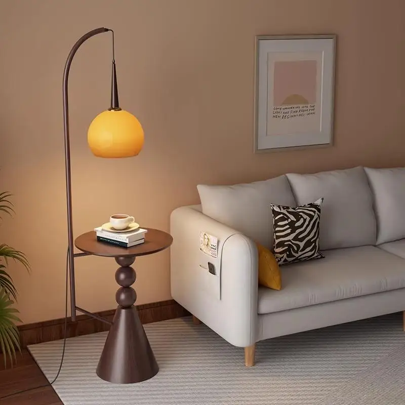 

Antique Teak Floor Lamp Living Room Sofa Side Shelf Coffee Table One Retro Bedroom Nightstand Vertical Table Lamp