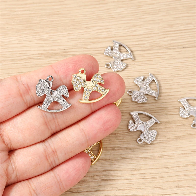 10 Stück 17x18mm Cartoon Kristall Metall Tier Trojäisches Pferd Anhänger für Schmuckherstellung Halsketten Ohrringe DIY Bastelzubehör – Detail 3
