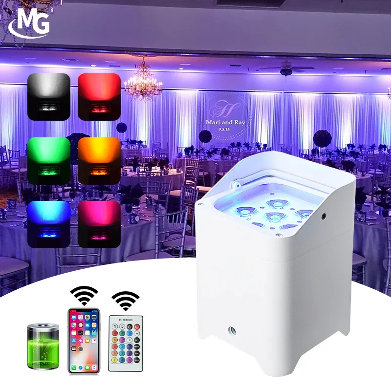 

Mglight Battery Powered Up Light 6*18W RGBWA UV 6in1 Wireless LED Uplights Battery Par Light for Dj Club Party Wedding Stage