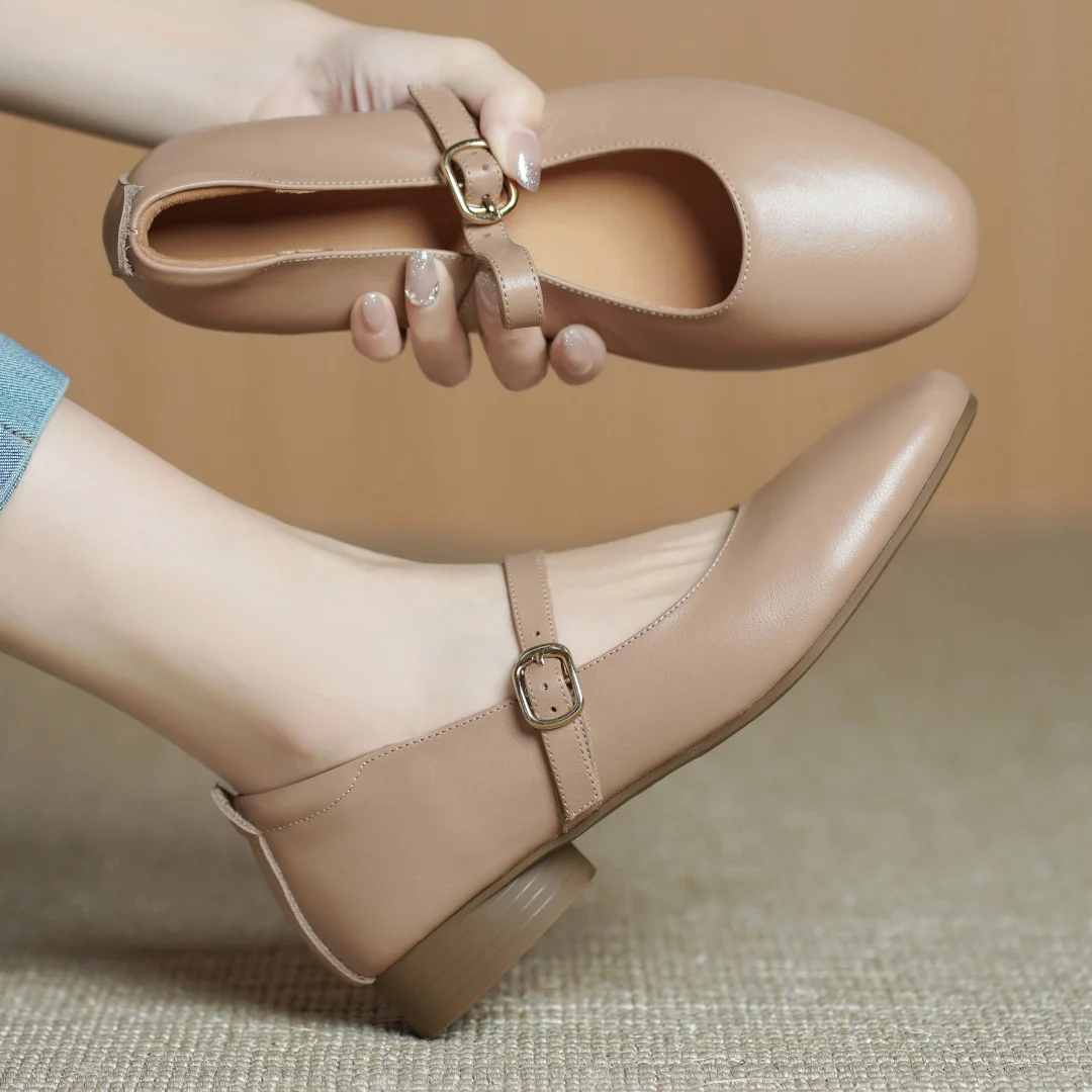 

Женские слипоны из коровьей кожи с металлической пряжкой и круглым носком на плоской подошве Мэри Джейн толщиной 2,5 см, повседневная женская мягкая удобная повседневная обувь на низком каблуке