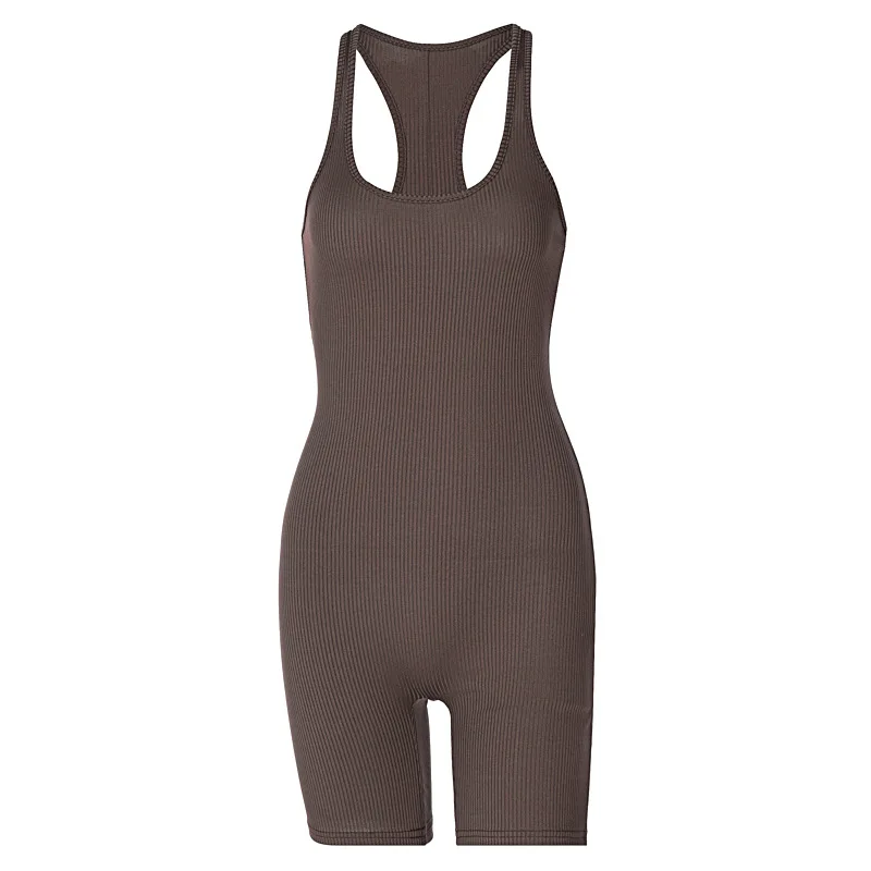 Nieuwe Gebreide Effen Kleur Hoge Taille Strakke Oefening Yoga Rompertjes Dames Jumpsuit Gewoon Rumper Jumpsuit Vrouwen Bodysuits