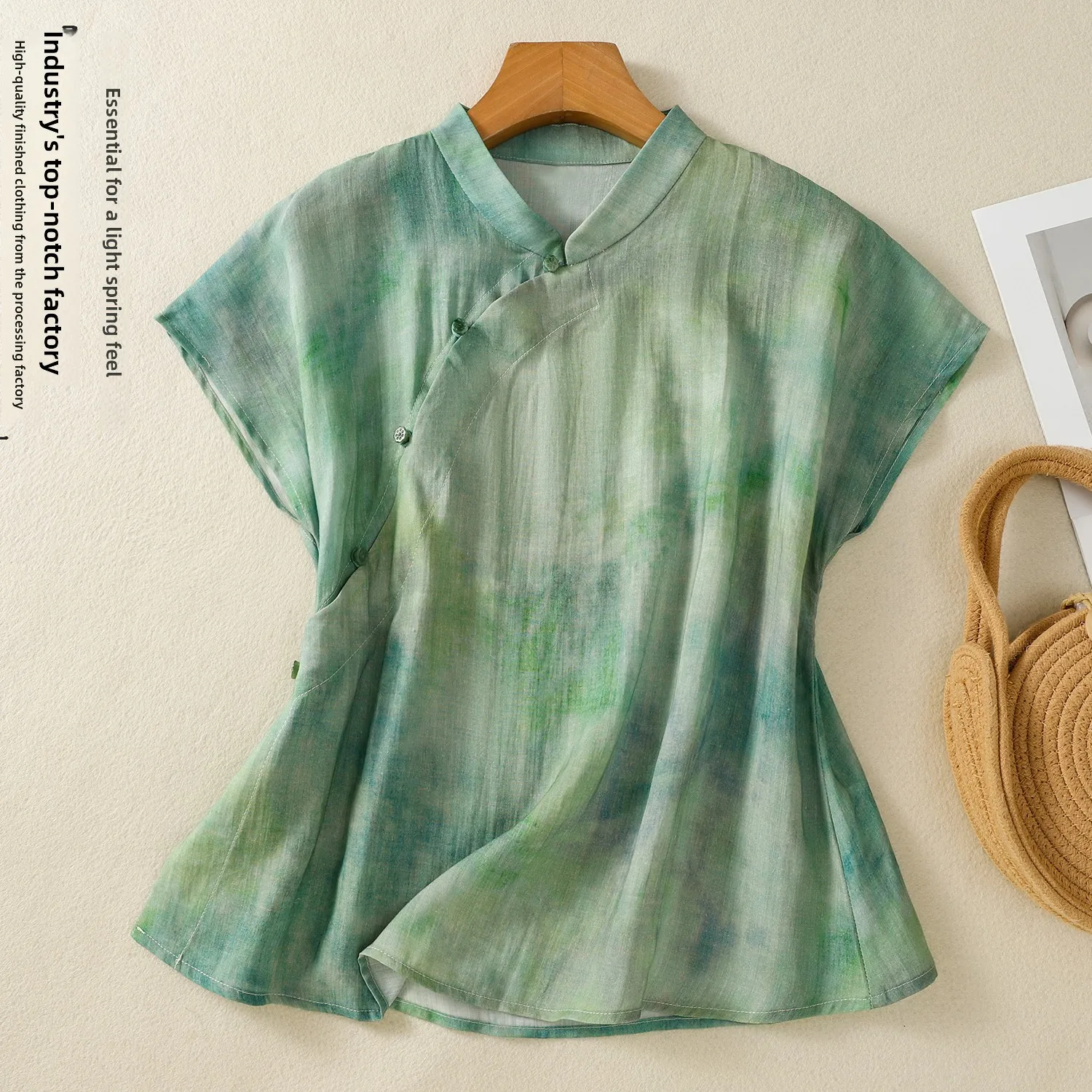 

New Chinese Sle Light National Trend irt Seasonal Zen Little Fly Sve Retro Cotton Linen Small irt Chinese Sle Butt...