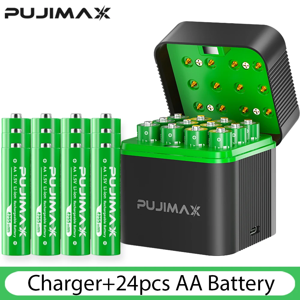 PUJIMAX 4/8/12 Slot AA 4255mWh Smart Oplaadcompartiment 1,5V Lithiumbatterij Oplaadbare Oplader Set Grote Capaciteit