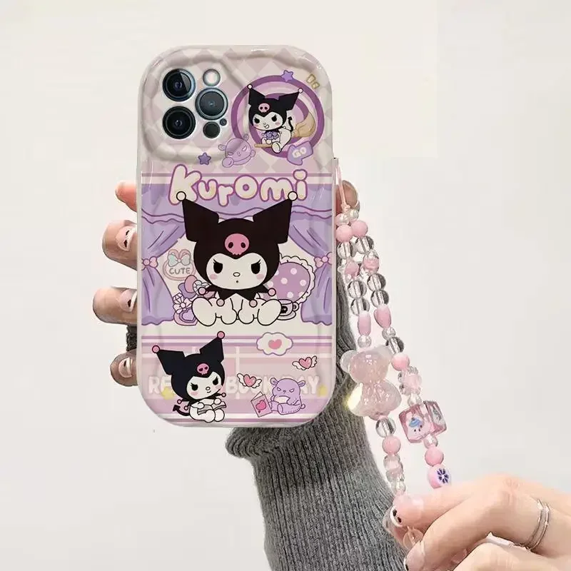 Cute Sanrio Kuromi Chain Case for Samsung Galaxy S24 FE S25 Ultra S24 S23 S22 Plus S20 S21 FE Cartoon Cover with Wrist Strap