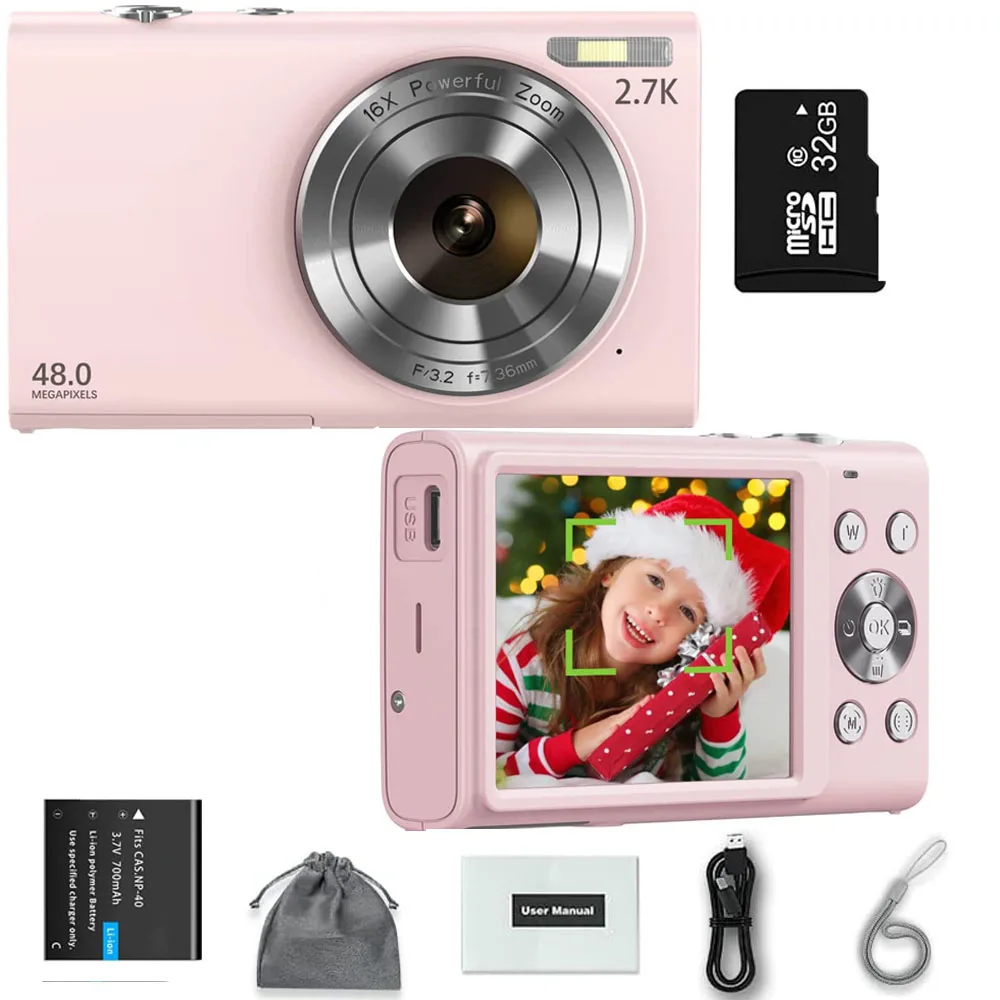 To 2.7K Digital Camera Autofocus Vlogging Camera HD 48MP with 2.8