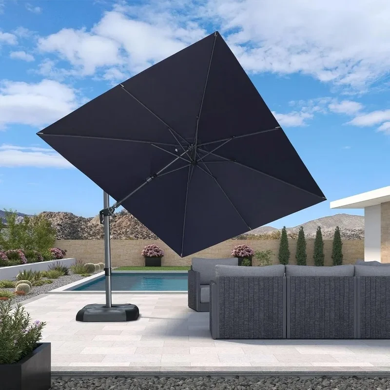 

9' x 12' Outdoor Cantilever Patio Umbrella, Left-Right Tilt, Swivel Rectangle Design, Aluminum Offset Frame, 36' Reaching Shade