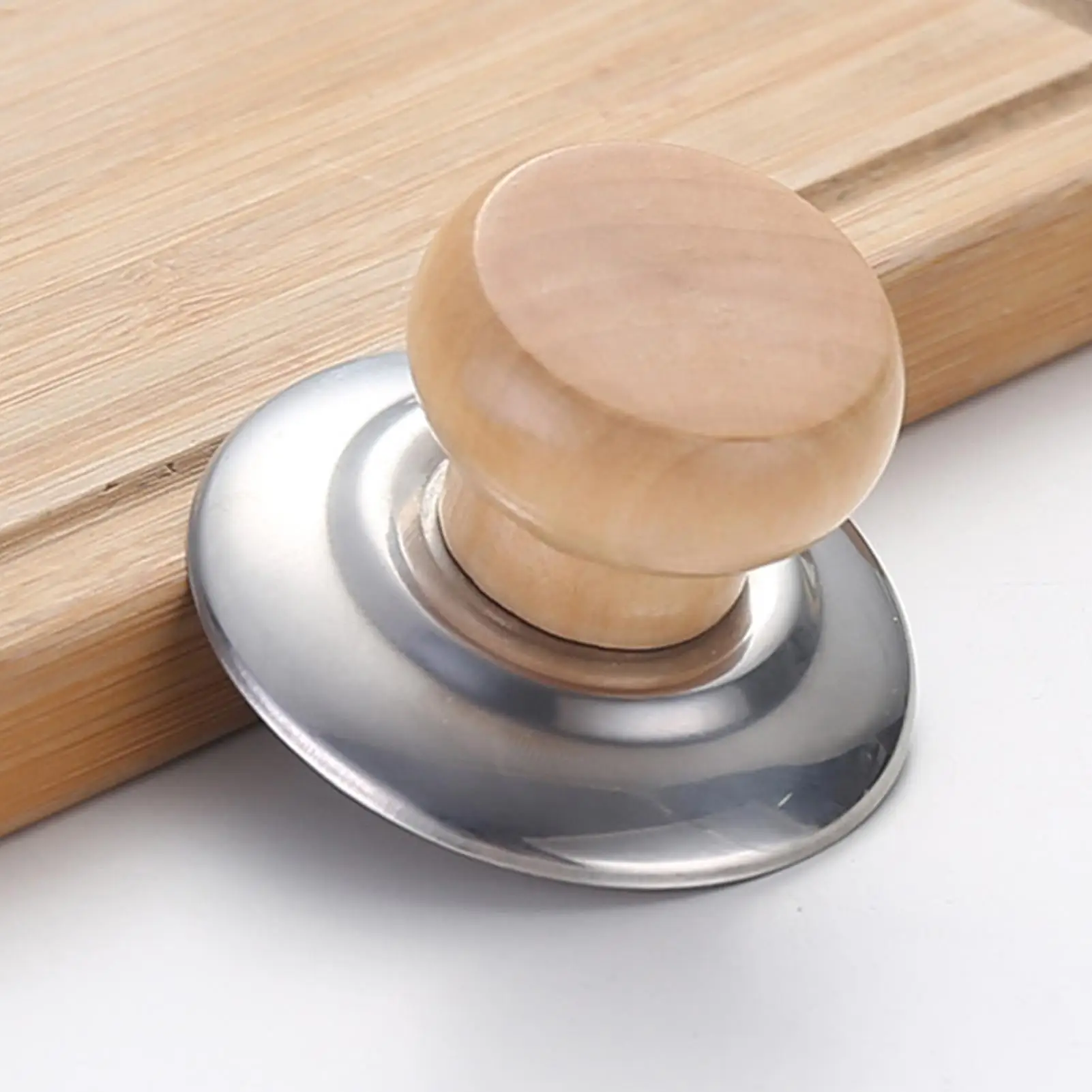 1PC Solid Wood Lid Handle Stainless Steel Pot Twist Pot Cap Anti-scalding Round Wooden Handle Kitchen Pan Replacement Parts