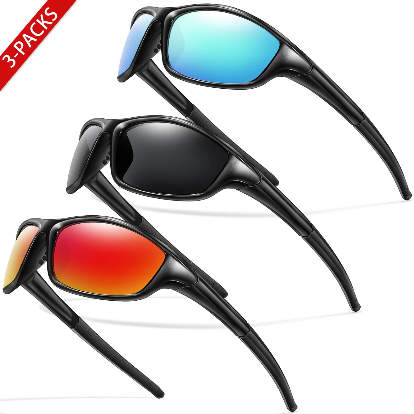3-teilige polarisierte Fahrrad-Sonnenbrille, UV400, Outdoor-Sport, Männer und Frauen, Fahren, Wandern, Camping, Reisen, bunte Schutzbrille für Brillen