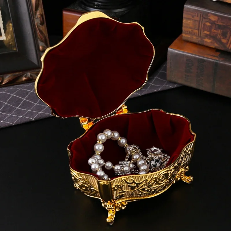 Ellipsoid Necklace Storage Box European Style Golden Jewelry Organizer Alloy Earrings Case Ring Storage Jar Dresser Display