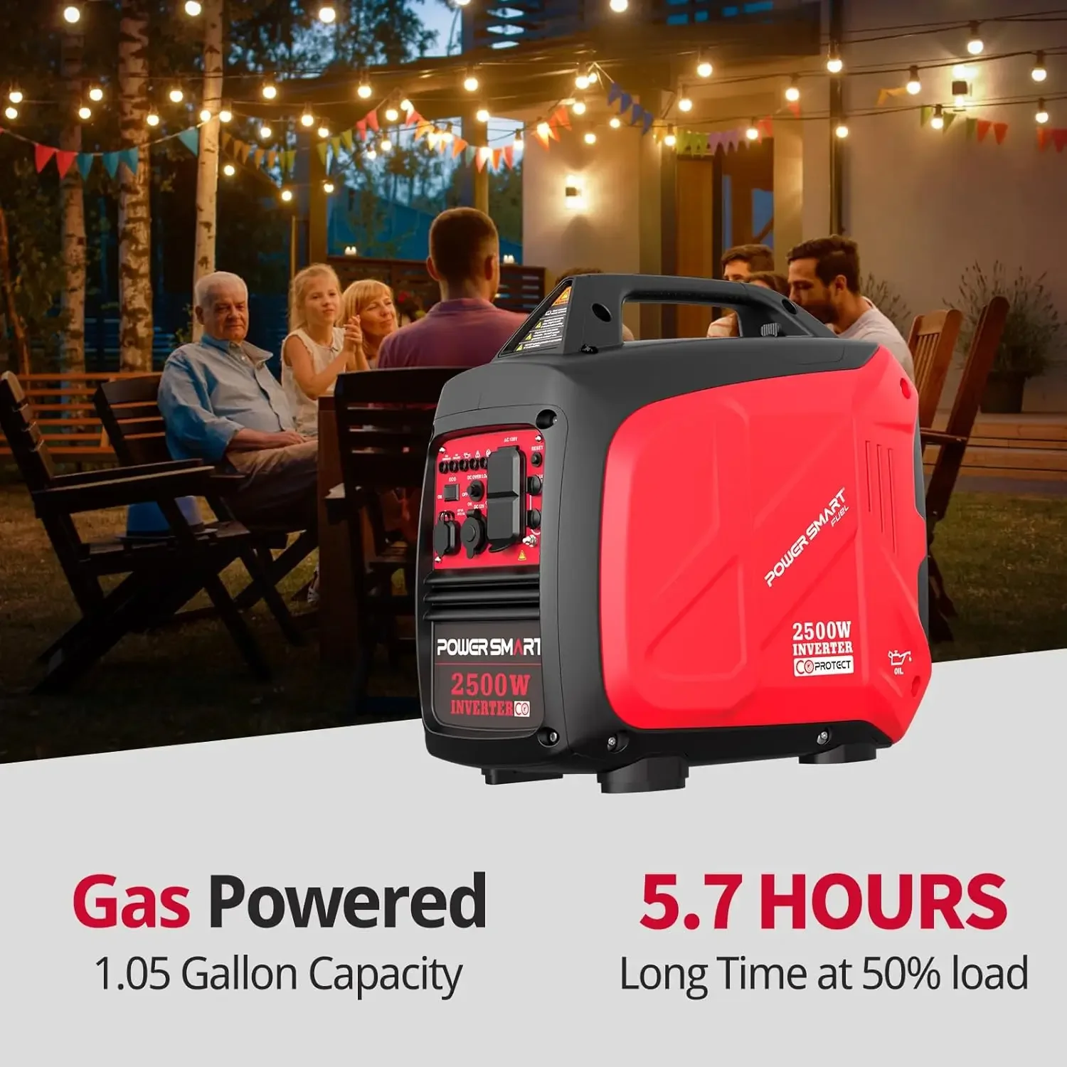 Gerador inversor portátil movido a gás PowerSmart de 2500 watts, super silencioso para camping, tailgating, uso doméstico de emergência