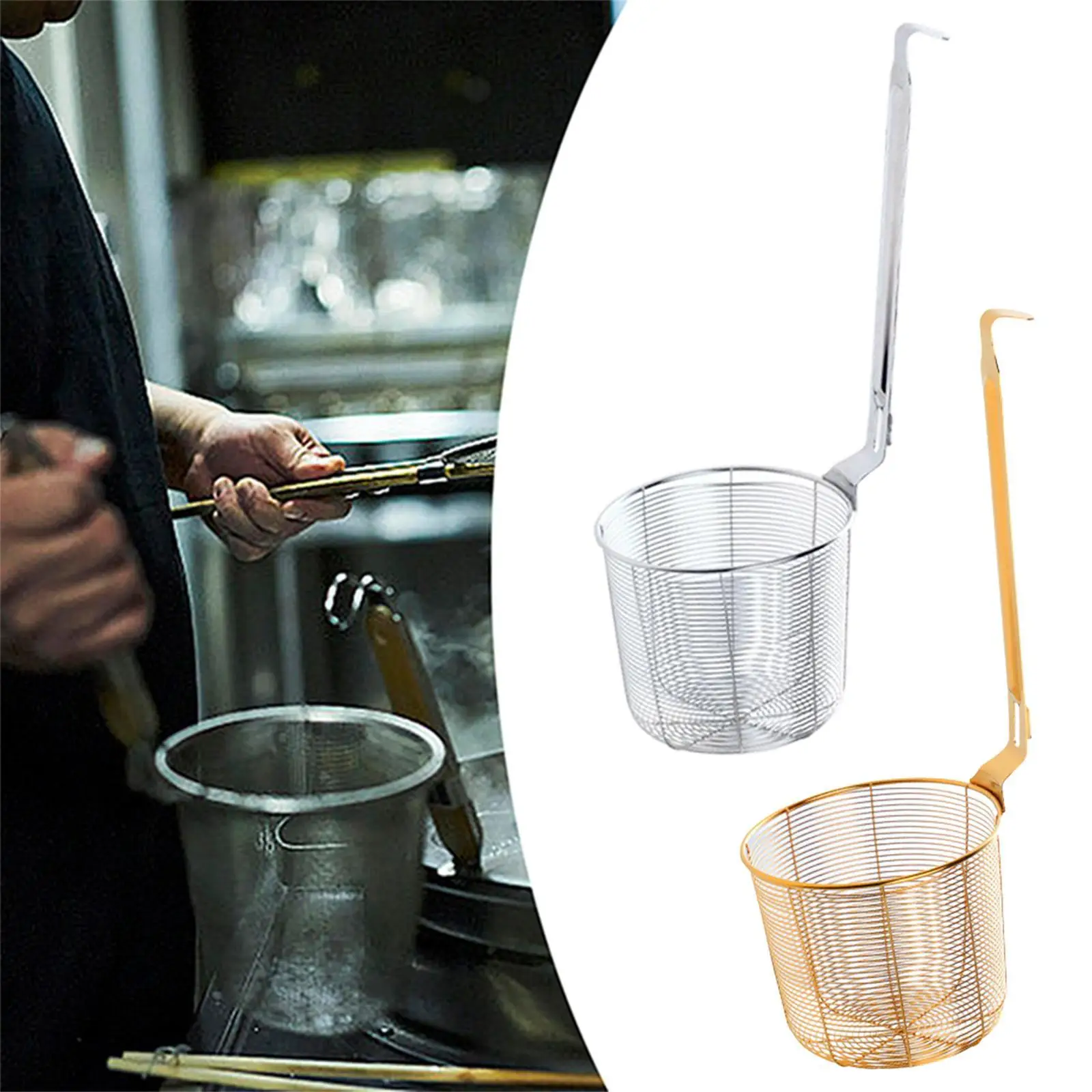 Pasta Noodle Strainer Long Handle Kitchen Mesh Strainer Frying Food Basket for Dumplings Kitchen Cooking Frying Restaurant