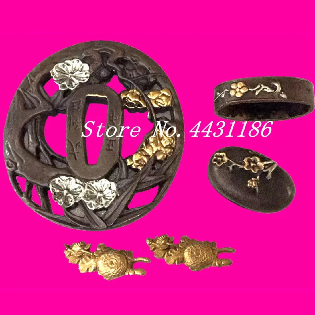 

Copper Tsuba Japanese Sword Guard Kashira Fuchi Menuki Set Fittings For Katana Wakizashi Tanto DIY Replacement