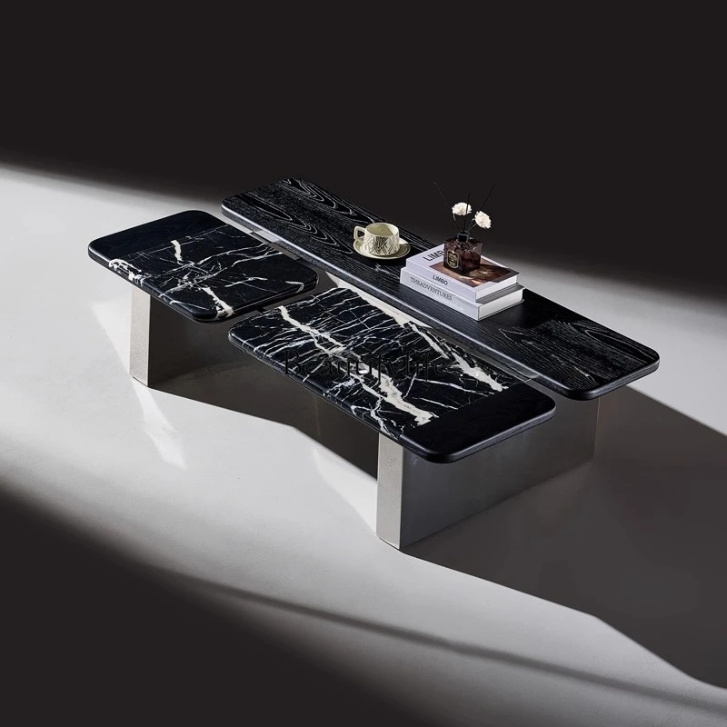 

Living room household light luxury modern high-end black luxury stone size apartment coffee table