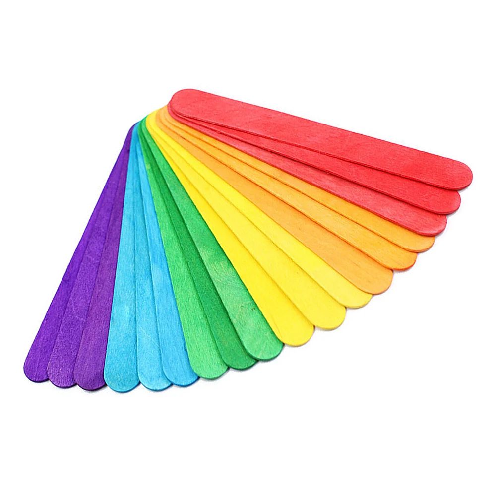 

50Pcs Wood Craft Colored Popsicle Sticks Smooth Non-Toxic DIY Classroom Craft Patchwork Puzzle 114x10x2mm Creative Material