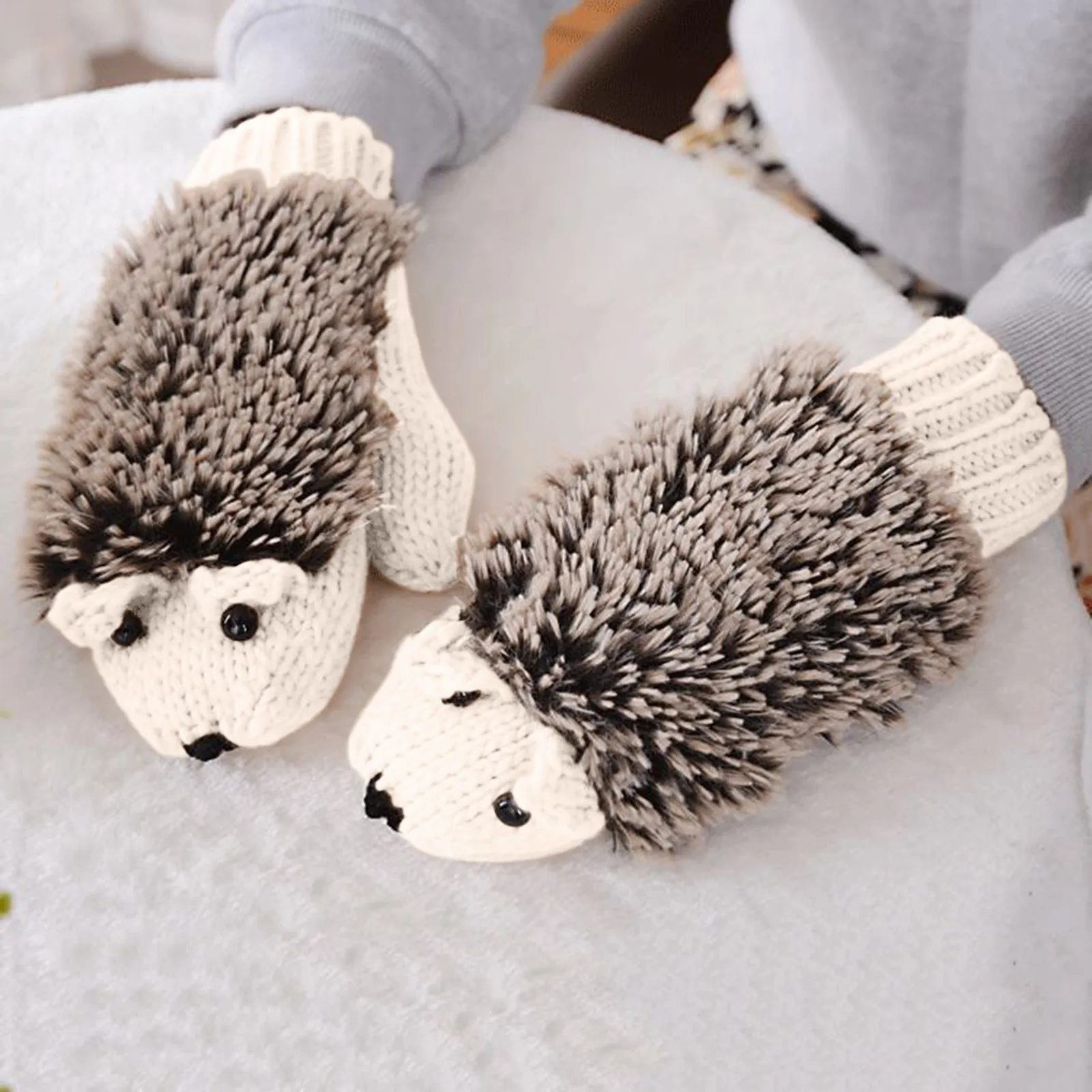 Women'S Winter Gloves Knitted Warm Cartoon Hedgehog Winter Fleece Cotton Thick Gloves Winter Gloves For Men перчатки женские