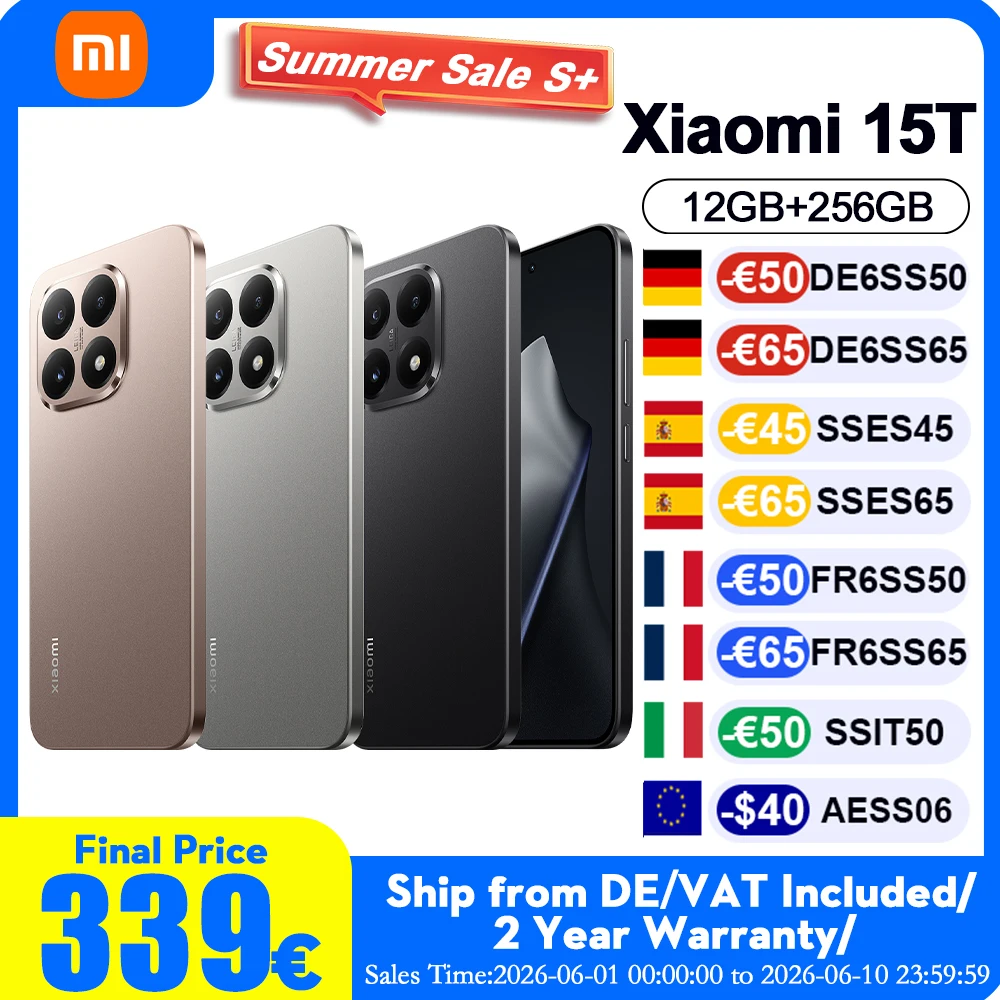 Versión Global Xiaomi 15T, Teléfono Inteligente Ultrafino, 12GB 256GB, Cámara Triple Laica Profesional, Pantalla Inmersiva de 6.83 ", Cuerpo Delgado de 7.5mm