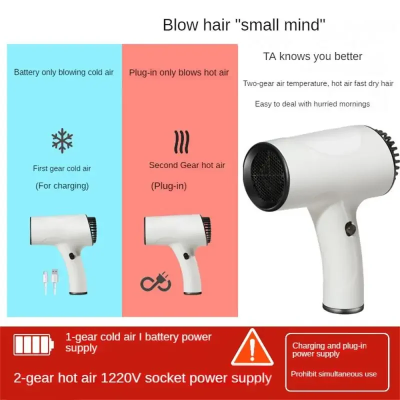 Wireless Portable Hair Dryer High Power Household Travel Speed Negative Ion Charging Dual Purpose Hair Dryer