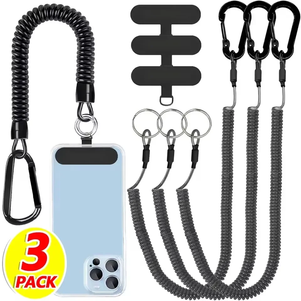 1/2/3Pcs Anti-theft Retractable Safety Coiled Lanyard with Aluminum Hook Quick Release Buckle CellPhone Hanging Straps with Tabs