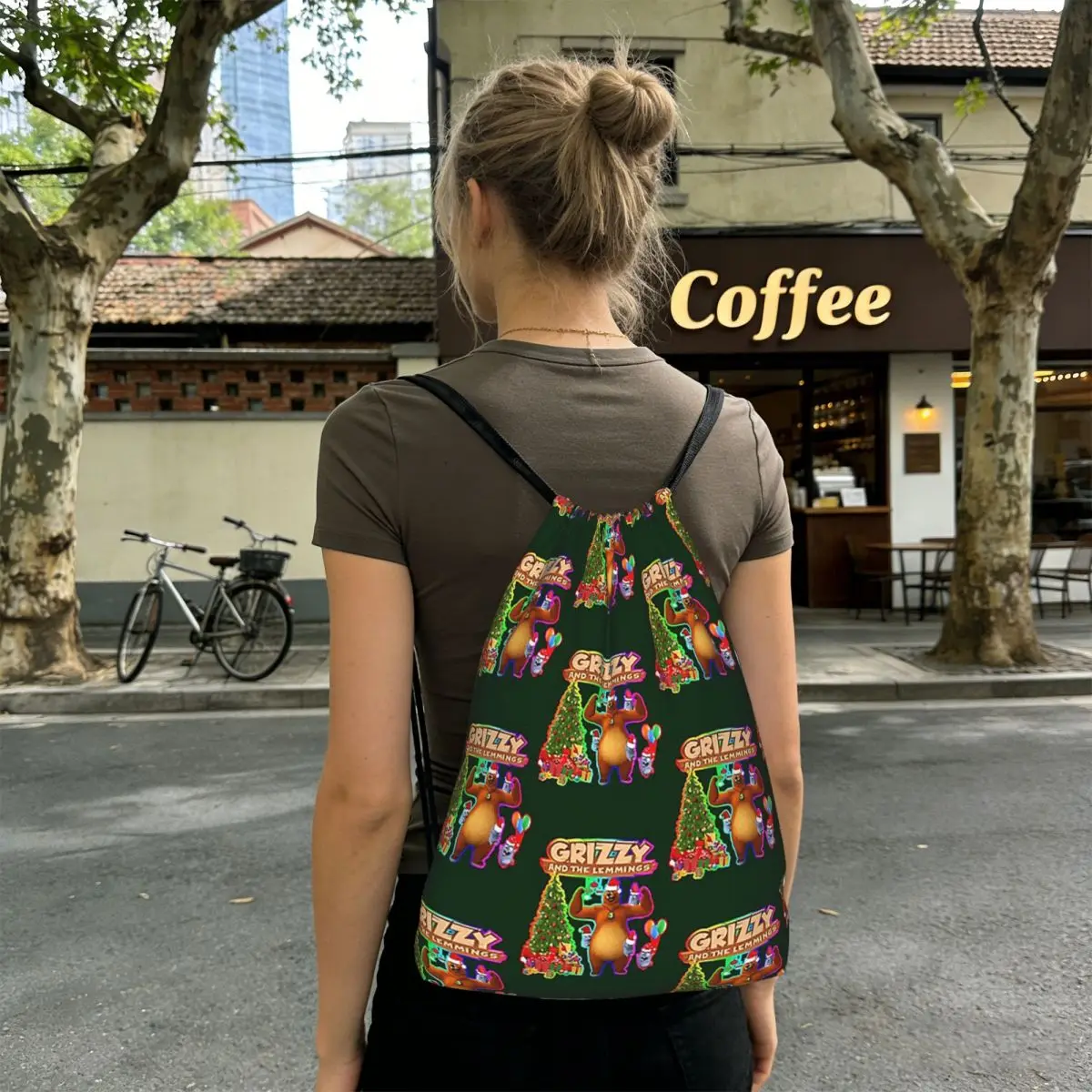 Grizzy And The Lemmings Backpacks Casual Drawstring Bundle Pocket Sports Bag Book Bags for Man Woman Students