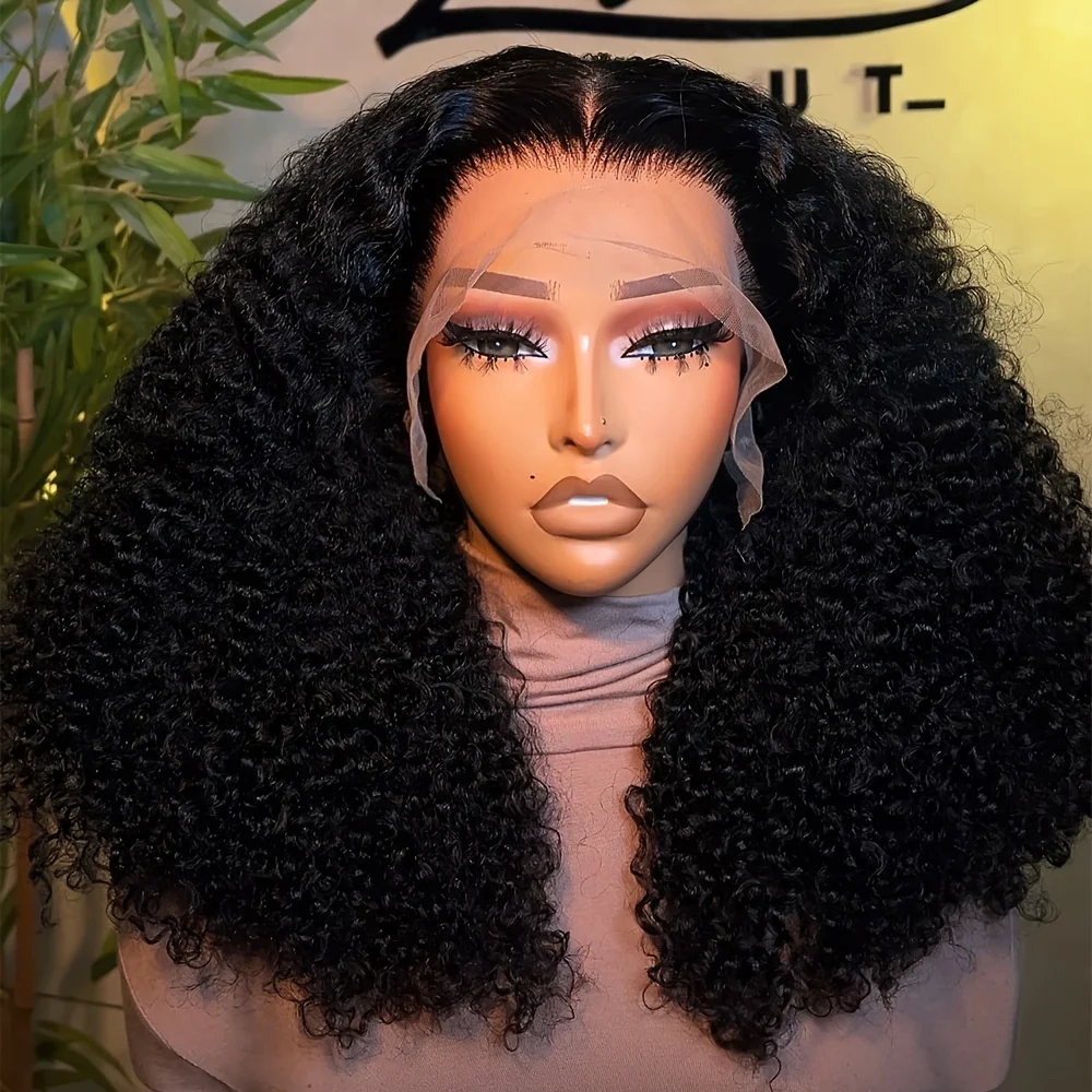 

Бесшовный длинный (26 дюймов) натуральный черный кудрявый парик с кружевной передней частью, плотность 180%, мягкий, предварительно прорезанный, для женщин, синтетический, с афро-эффектом и имитацией детских волос