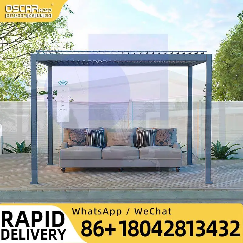 High Quality Manual Louvered Roof Garden Gazebo 3x3m 3x4m Waterproof Bioclimatic Outdoor Aluminum Pergola for Backyard Park Cour