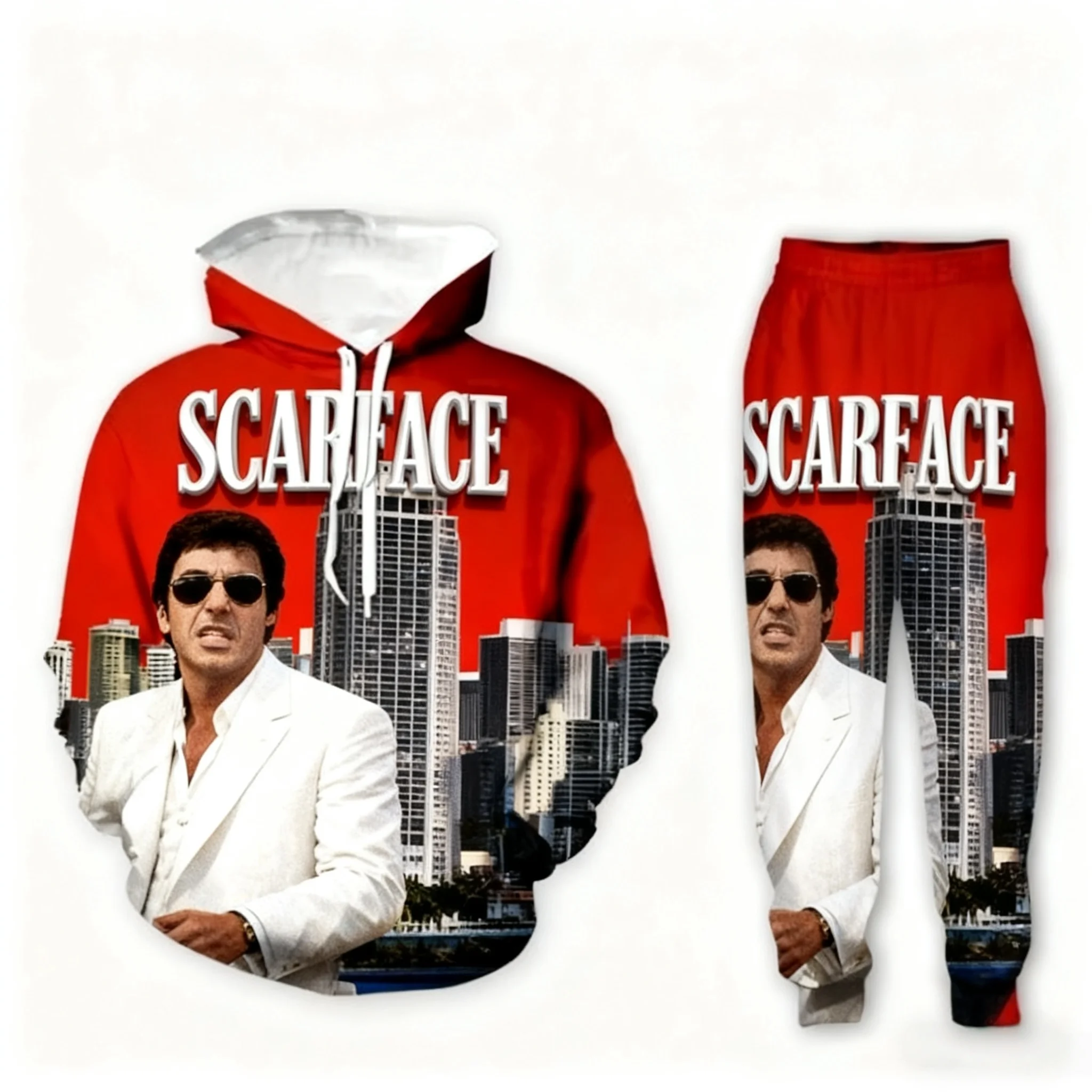 Movie Scarface Men Hoodies Pants 2pcs Sets 3D Print Women Pullover Tracksuit Outfits Casual Couple Sweatshirt Jogger Suit﻿﻿